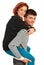 Guy giving piggy back ride to woman