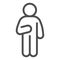 Guy Idler line icon. Man in front pose with raised hand on the left outline style pictogram on white background. Relax