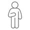 Guy Idler thin line icon. Man in front pose with raised hand on the left outline style pictogram on white background