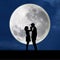 Guy kiss girl hand on blue full moon background