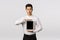 Guy knows exactly what you need. Serious-looking sassy and elegant asian man in formal outfit, holding digital tablet