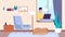 Guy with laptop. Man resting, person and dog in living room. Freelancer, online chat and work vector illustration