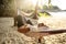 Guy lies in a hammock enjoying solitude and nature, a meditative state and concentration