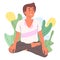 Guy meditating in lotus pose. Relaxing, calm mindful yoga meditation, man breath and balance training flat vector illustration on