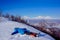 A guy on a mountain overlooking the volcanoes of Kamchatka