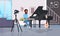 Guy musical blogger recording video on camera african american man playing classical piano music blog concept modern