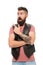Guy pointing with index finger. Barbershop and beard grooming. Styling beard and moustache. Fashion trend beard grooming
