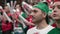 Guy portrait at football sport arena. Man person face close up. Focused fan male