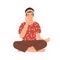 Guy practicing pranayama flat vector illustration. Young man exercising special breathing techniques cartoon character
