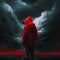 A guy in red raincoat under stormy cloud
