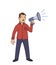 Guy in red shirt holding a megaphone. Activism, protest. Flat vector illustration. Isolated on white background