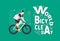 Guy riding a bike and listening to music horizontal vector illustration. World bicycle day on June 3