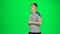 Guy runs and waves his hand stand, chroma key