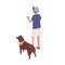 Guy stand hold ball training or playing with dog vector isometric illustration. Male teen pet owner and domestic animal