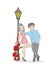 The guy is standing with the girl. the concept of romantic relationships. vector illustration.