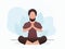 A guy of strong physique sits in a lotus position. Meditation. Cartoon style.