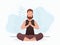 A guy of strong physique sits in a lotus position. Yoga. Cartoon style.