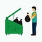 Guy throwing trash bags into container vector