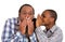 Guy whispering into man\'s ear, men spread rumor