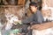 Guy who feeds a camel at old Sana, Yemen