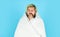 Guy wrapped in blanket the bathroom. handsome man wear the morning. bearded man in white terry bathrobe sleeping at