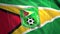 Guyana Football Federation flag waving cloth, seamless loop. Motion. Colorful abstract flag with a soccer ball. For