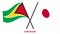 Guyana and Japan Flags Crossed And Waving Flat Style. Official Proportion. Correct Colors