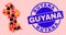 Guyana Map Collage of Flame and Realty and Textured Guyana Seal Stamp