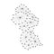 Guyana map of polygonal mosaic lines network, rays, dots illustration.