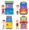 Guys Playing Different Arcade Game Machines Vector