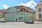 GVARDEYSK, RUSSIA. The building of the former German hotel Black Eagle at Victory Square