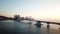 Gwangan Bridge and Haeundae aerial view at Sunrise, Busan, South Korea.