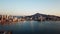 Gwangan Bridge and Haeundae aerial view at Sunrise, Busan, South Korea.