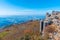 Gwangju viewed behind rocks of Jusangjeolli Cliff at Mudeungsan Mountain, Republic of Korea