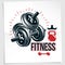 Gym advertising vector leaflet made using disc weight dumbbell and kettle bell sport fitness and power lifting