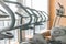 Gym blur background fitness center, workout personal training studio, health club with blurry sports exercise equipment