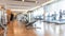 Gym blur background fitness center, workout personal training studio, health club with blurry sports exercise equipment