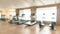 Gym blur background fitness center, workout personal training studio, health club with blurry sports exercise equipment