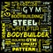 gym, body building, weight lifting, sports word cloud, this word cloud use as banner, painting, motivation, web-page, website