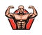 Gym, bodybuilding, fitness logo or label. Muscle male or bodybuilder. Vector illustration