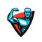 Gym, bodybuilding, fitness logo or label. Muscle male or bodybuilder. Vector illustration