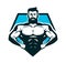 Gym, bodybuilding logo or label. Strong man with big muscles. Vector illustration