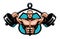 Gym, bodybuilding, sport logo or label. Bodybuilder with heavy barbell in hands. Vector illustration