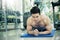 Gym crossfit asian man working out doing push up