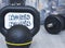 Gym dumbbell, kettlebell with motivational poster no pain no gain for active workouts at home. Home workouts