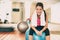 Gym fitness Asian fit woman happy after pilates class sitting on exercise ball. Healthy woman sweating workout portrait