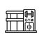 Gym fitness center icon. bodybuilder place illustration with dumbbell symbol. simple monoline graphic