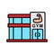 Gym fitness center icon. bodybuilder place illustration with hand muscle symbol. simple graphic