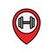 Gym fitness center location icon. dumbbell inside map pin symbol for bodybuilder place illustration. simple graphic