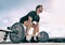 Gym fitness weightlifting deadlift man bodybuilding powerlifting at outdoor summer health club. Bodybuilder doing